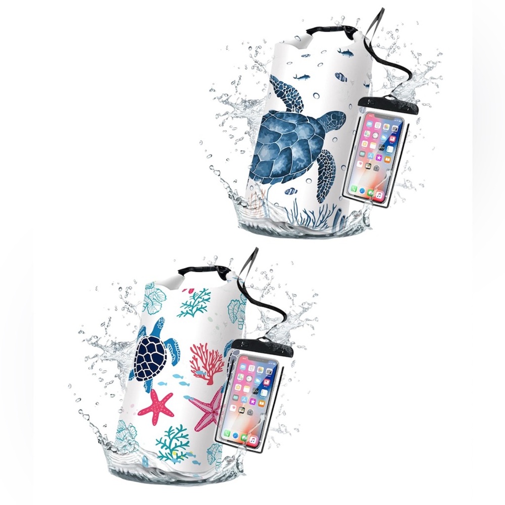 Waterproof 2 liter Dry Bag & Phone Pouch Set - Sea Turtle w/Sea Life Designs 🆕